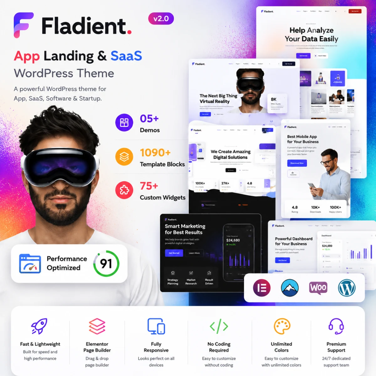 Fladient – App Landing Page & SaaS WordPress Theme